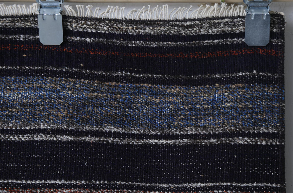 Alt angle, overall runner design, red brown kilim