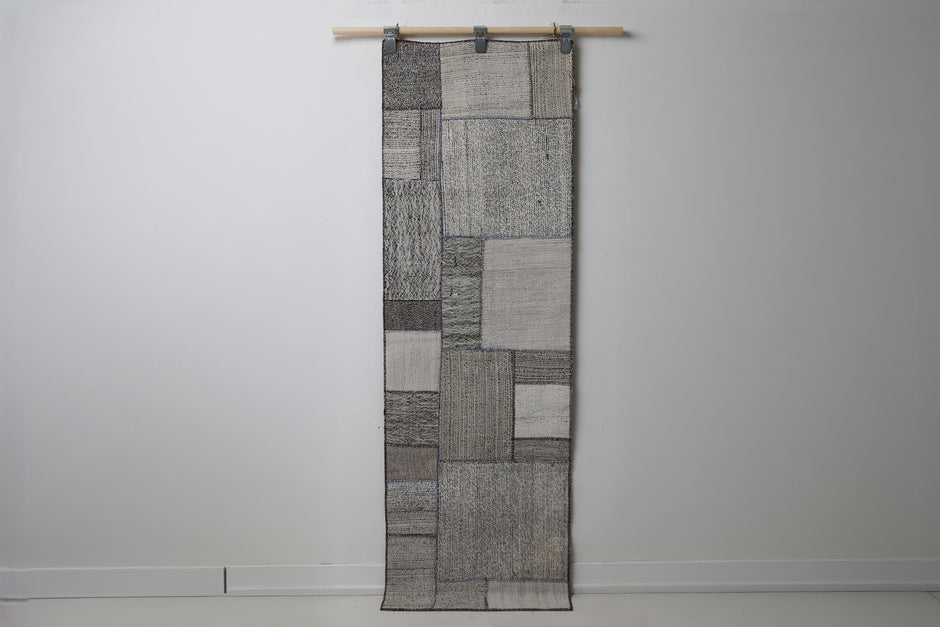 Vintage Turkish Kilim Runner 1'11"x6'2", multicolor patchwork full view