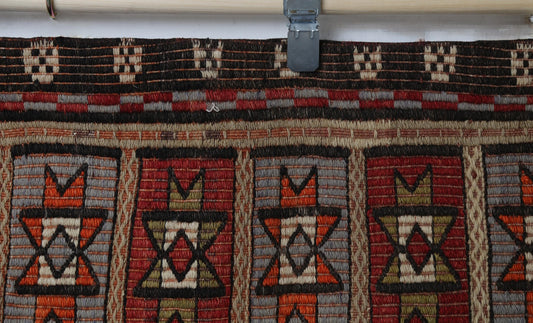 Vintage Turkish Kilim Rug, Handwoven Wool Flatweave Doormat, Red Multicolor Oriental (2'11" x 3'5")