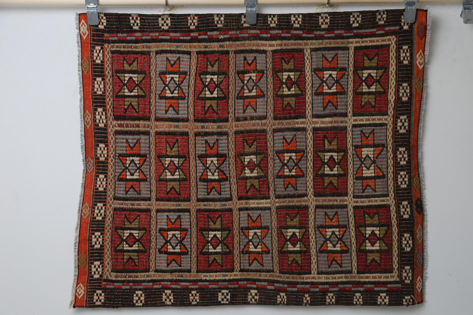 Vintage Turkish Kilim Rug Doormat 2'11"x3'5", red multicolor full view