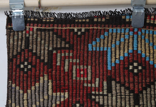 Vintage Turkish Kilim Doormat Rug, Handmade Wool Floral Red Brown Black (2'2" x 4'4")