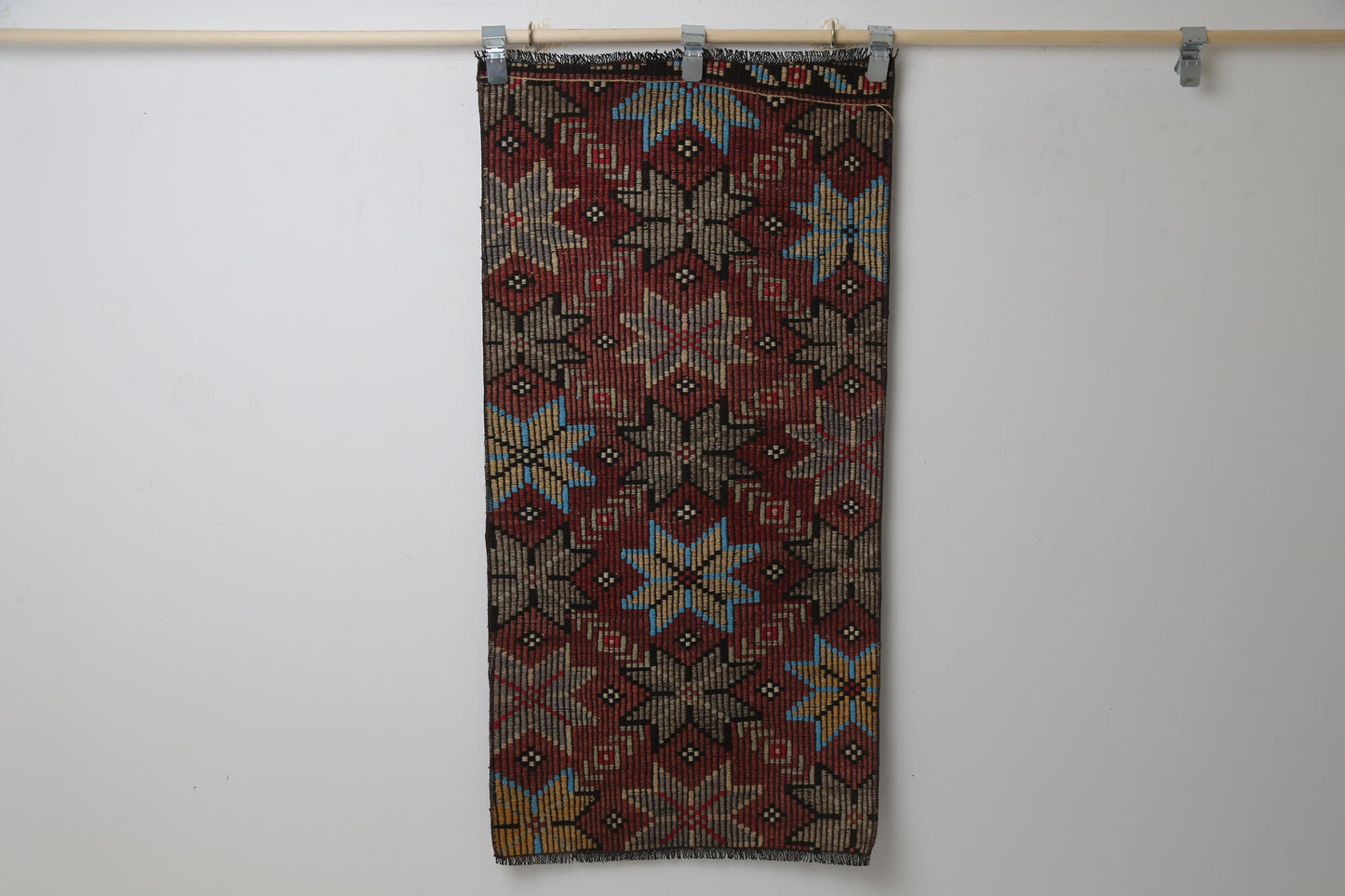 Vintage Turkish Kilim Doormat Rug, Handmade Wool Floral Red Brown Black (2'2" x 4'4")