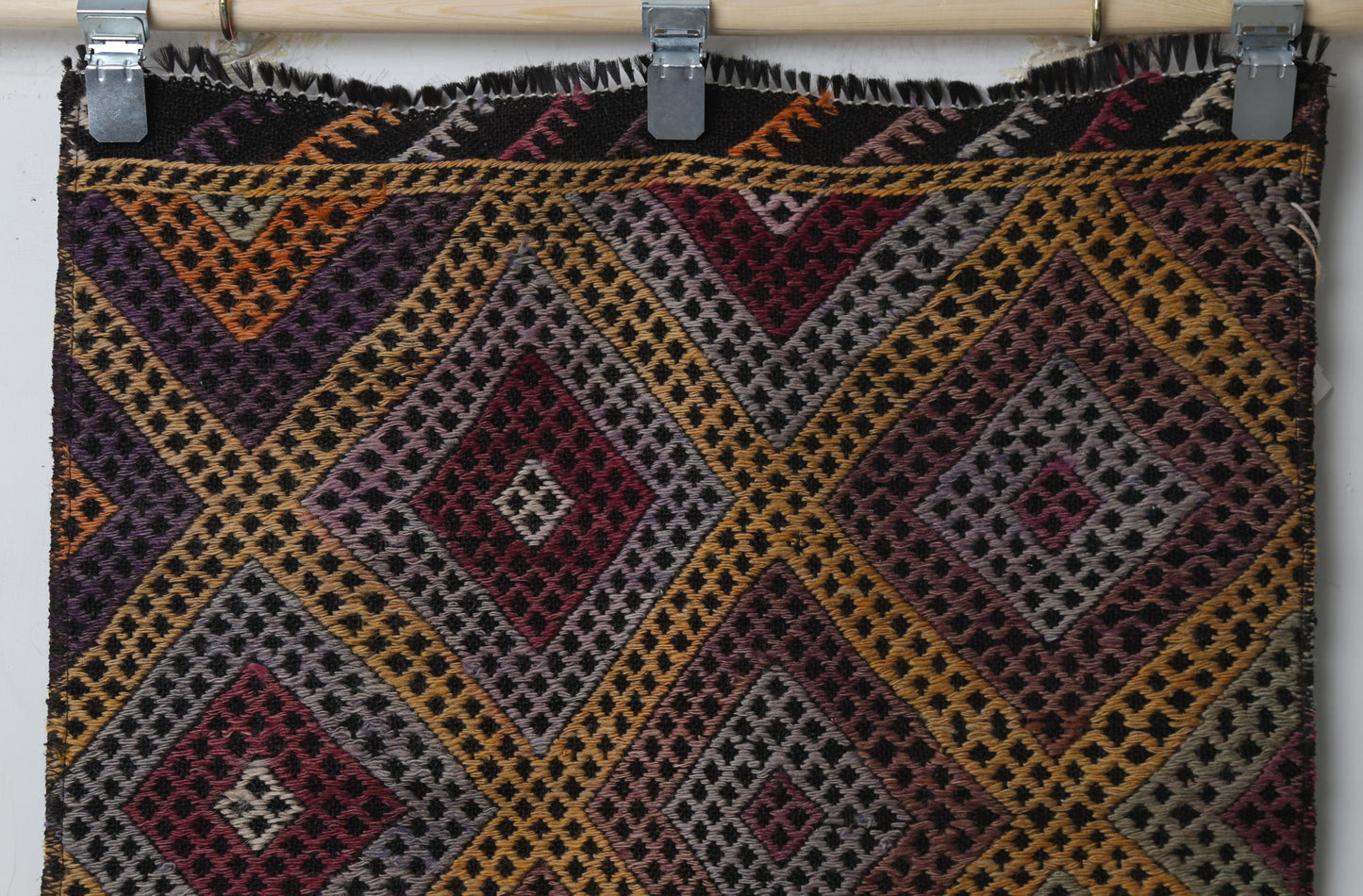 Vintage Turkish Kilim Runner Rug, Handmade Wool Geometric Orange Hallway Carpet