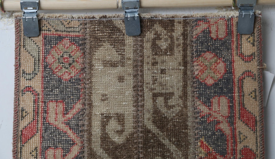 Back view, wool cotton weave, patchwork doormat rug