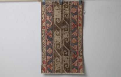 Vintage Patchwork Turkish Doormat Rug, beige brown front view
