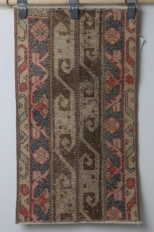 Vintage Patchwork Turkish Doormat Rug, Handmade Wool Cotton Beige Brown Entry Rug