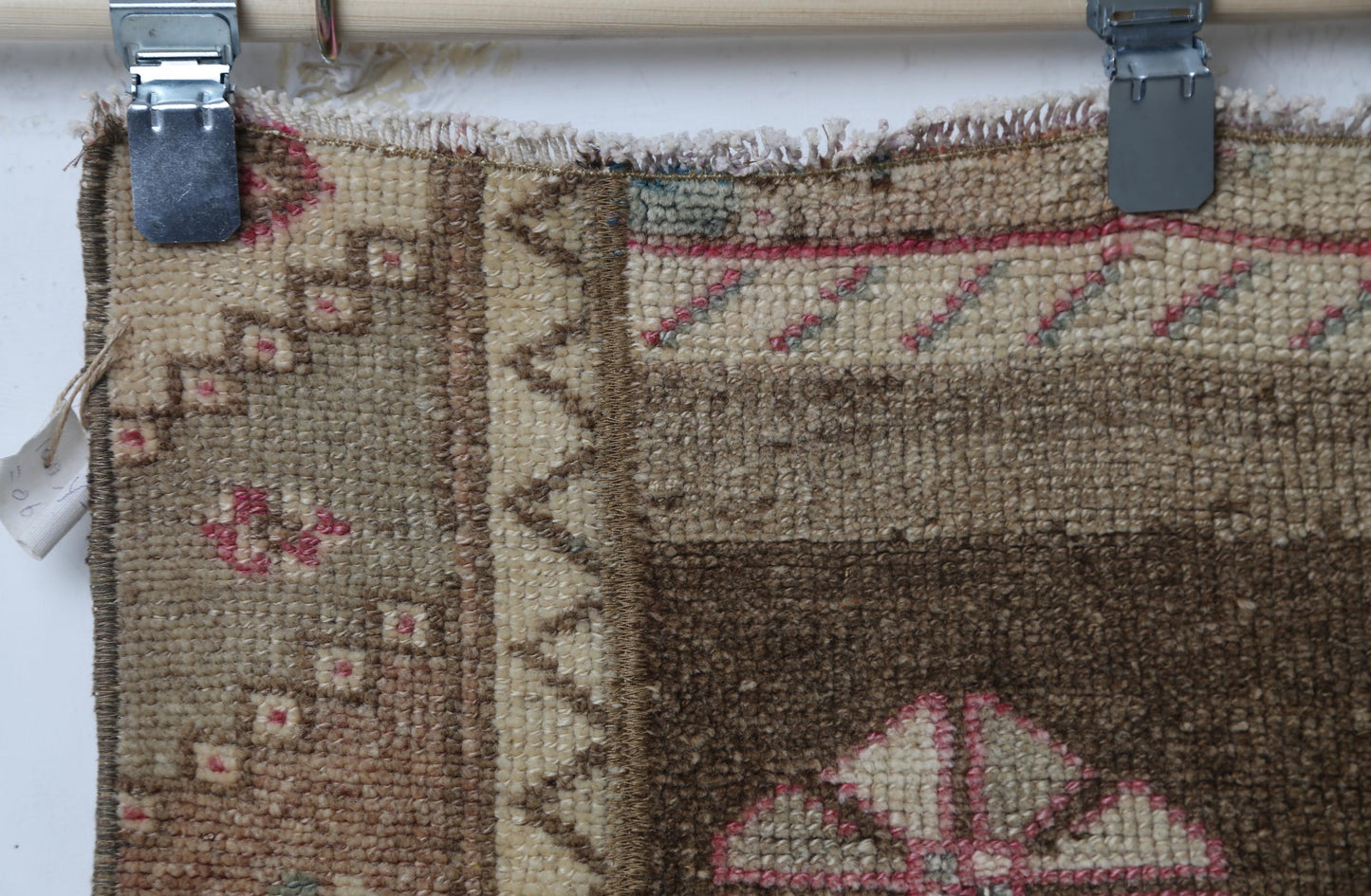Vintage Wool Oriental Doormat Rug, Brown Beige Small Entryway Accent (1'11" x 3'7")