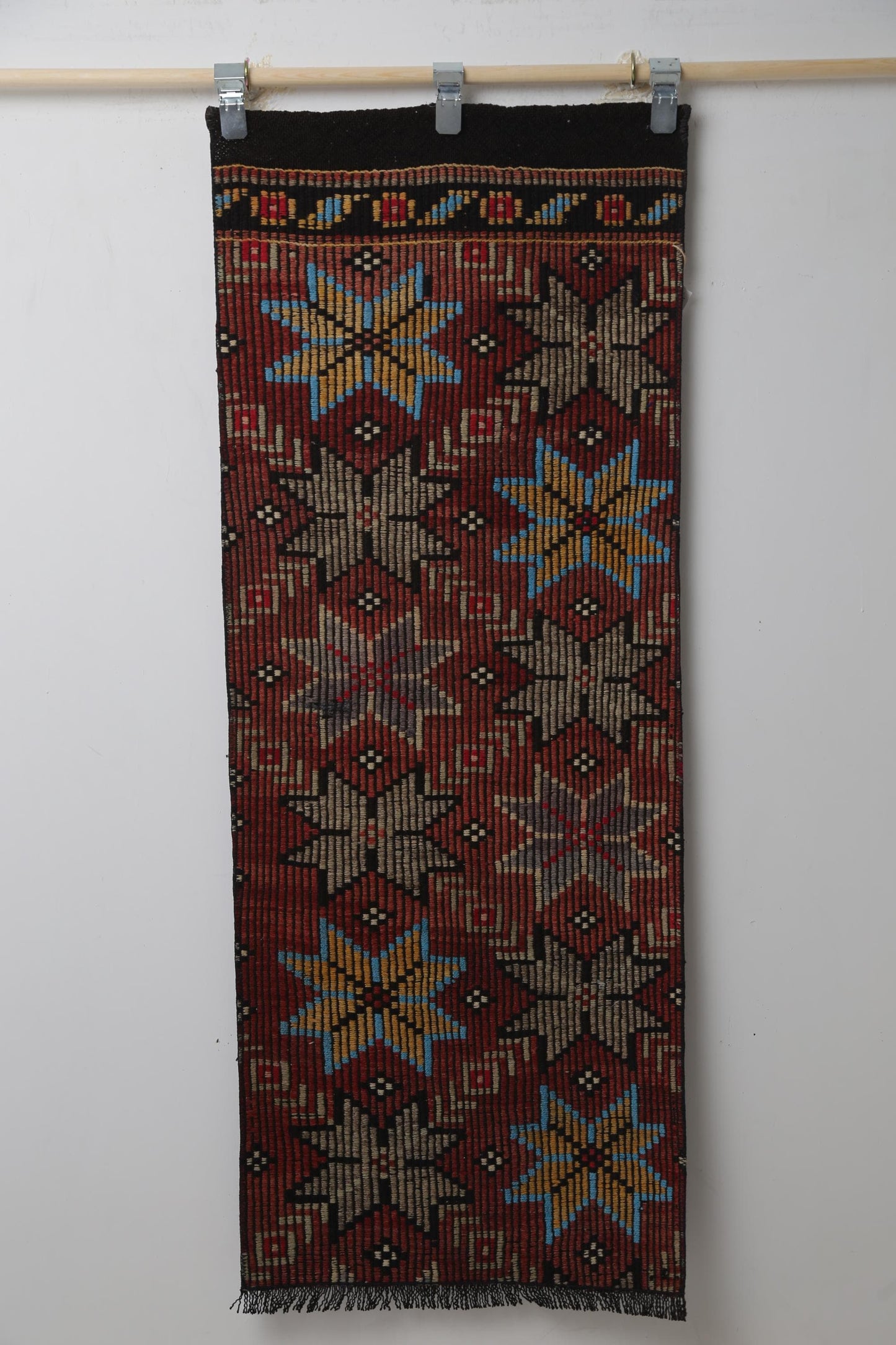 Vintage Turkish Kilim Runner Rug, Handmade Wool Red Floral Hallway Rug