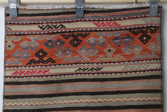 Vintage Turkish Kilim Runner Rug, Handmade Wool Striped Hallway Carpet