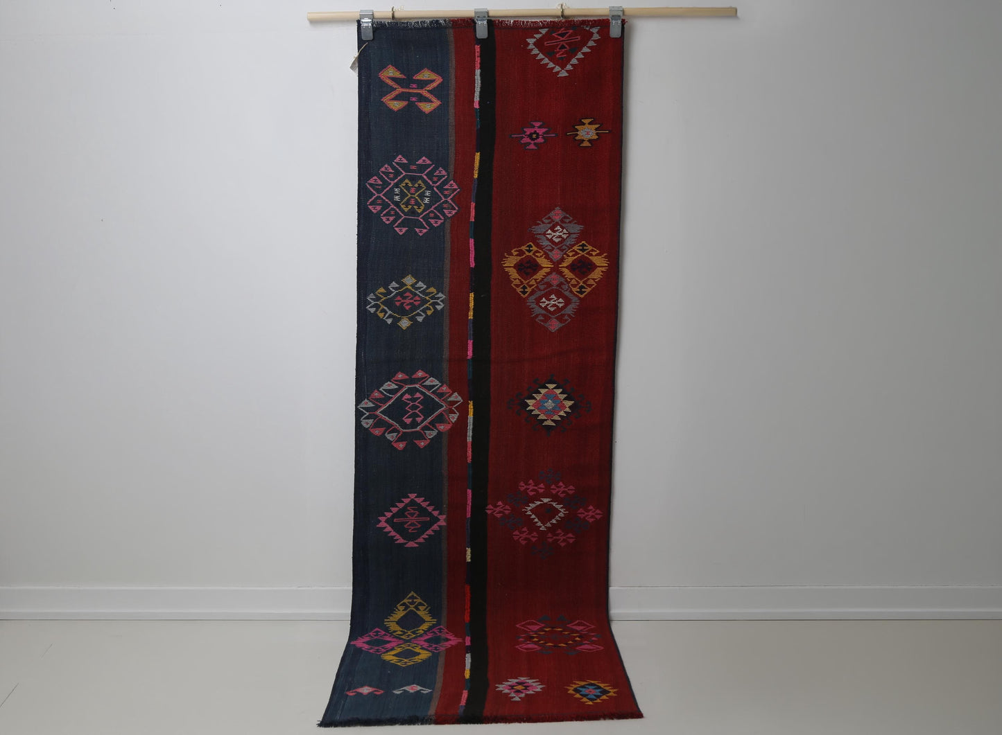 Vintage Turkish Kilim Runner Rug, Handmade Wool Tribal Hallway Rug