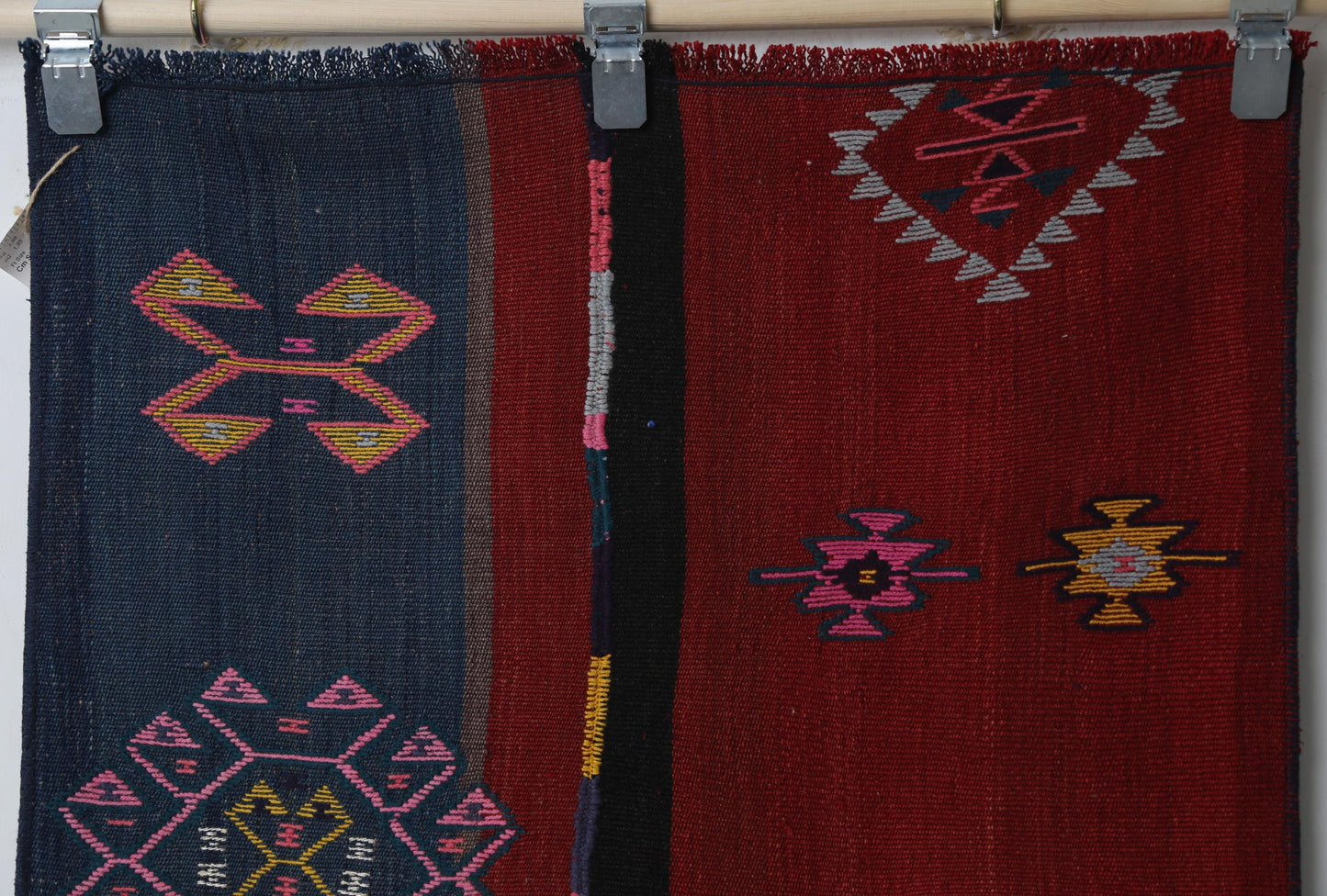 Vintage Turkish Kilim Runner Rug, Handmade Wool Tribal Hallway Rug