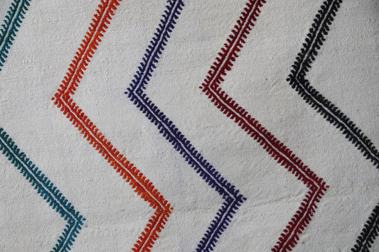 2'4 x 4'0 Vintage Turkish Kilim Rug, Handmade Wool Beige Multicolor Striped Tribal Doormat