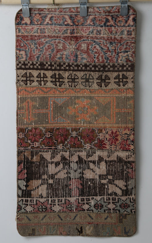 1'9 x 3'6 Vintage Turkish Patchwork Rug, Handmade Wool Cotton Multicolor Doormat