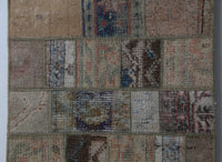 Vintage Turkish Wool Cotton Patchwork Rug, Beige Brown (2x4) - photo 8 of 10