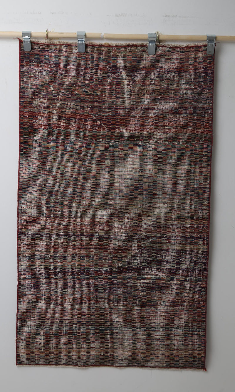 2'9 x 4'10 Vintage Turkish Rug, Handmade Wool Cotton Multicolor Minimal Distressed Doormat