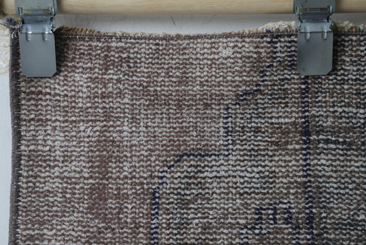 Vintage Turkish Doormat Rug, Handmade Wool Cotton, Distressed Minimal Entry Rug