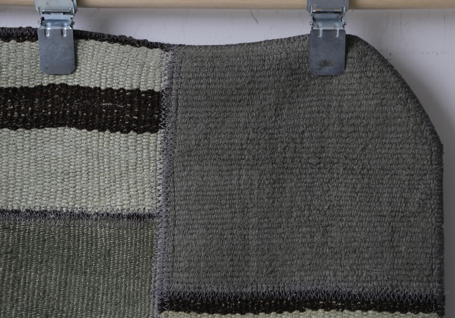 Vintage Turkish Hemp Wool Patchwork Doormat Rug, Green Minimal Rustic Entry Rug