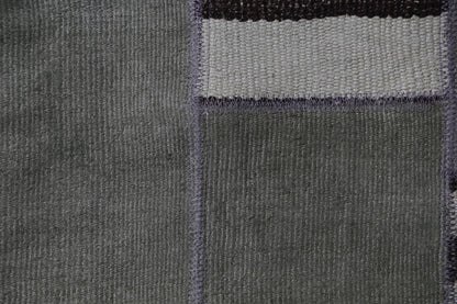 Side angle, texture and stitching, green patchwork doormat