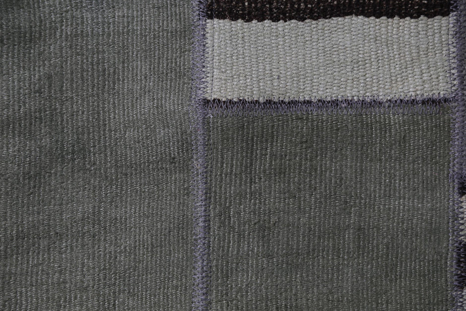 Side angle, texture and stitching, green patchwork doormat
