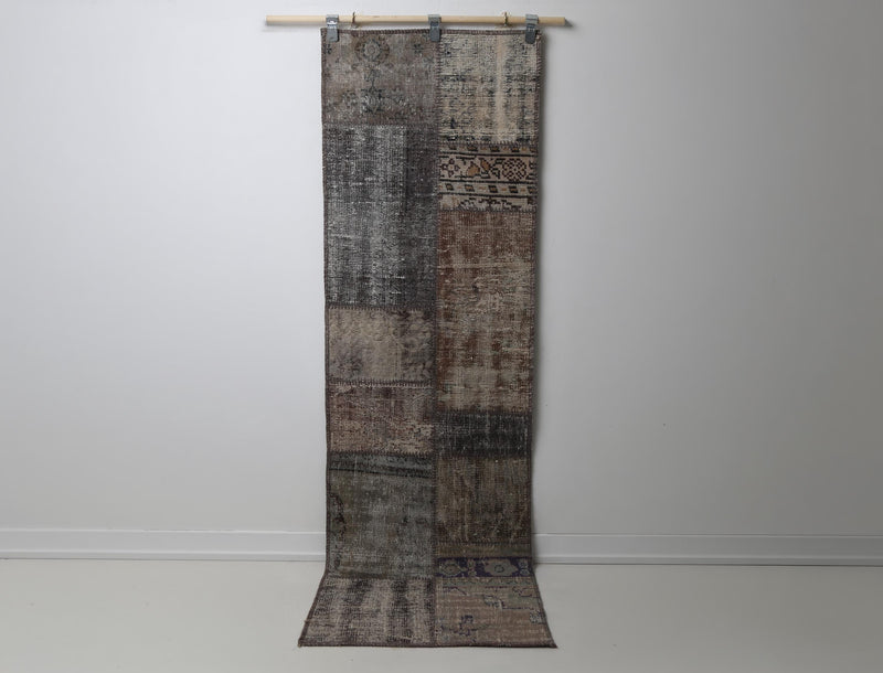 2'3 x 7'7 Vintage Turkish Patchwork Runner Rug, Handmade Wool Cotton Multicolor Hallway Rug