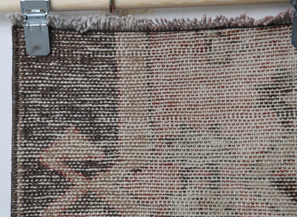 Vintage Turkish Runner Rug, Handmade Wool Cotton, Orange Beige Black Hallway Home