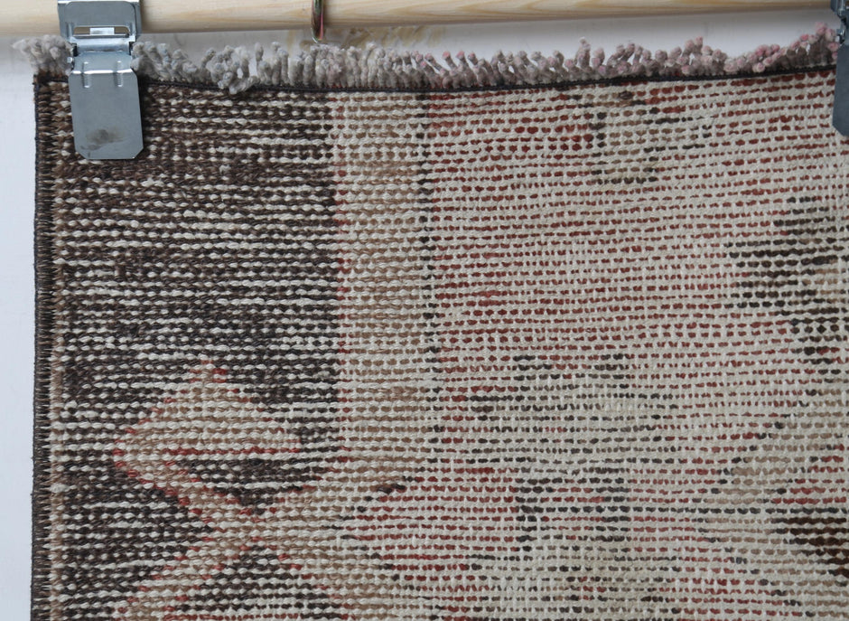 Vintage Turkish Runner Rug, Handmade Wool Cotton, Orange Beige Black Hallway Home