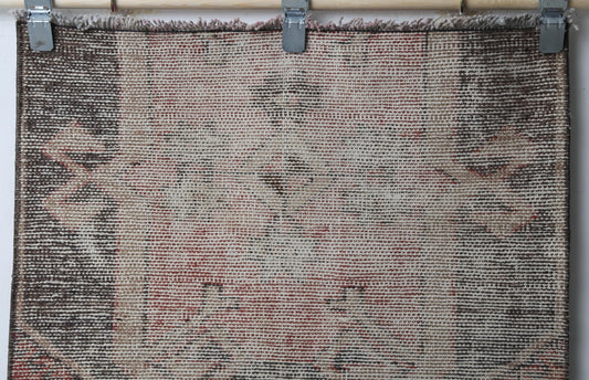 Vintage Turkish Runner Rug, Handmade Wool Cotton, Orange Beige Black Hallway Home