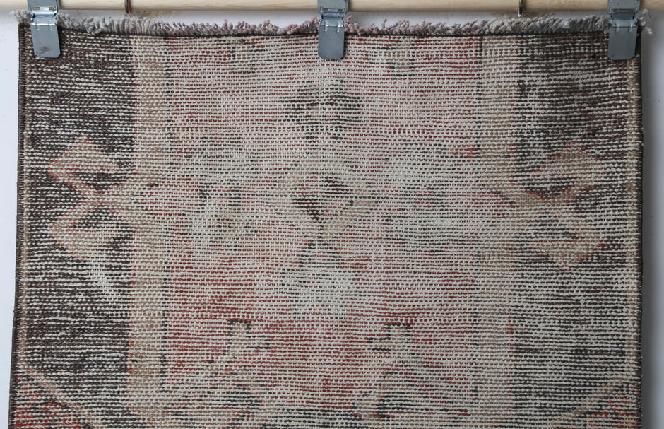Vintage Turkish Runner Rug, Handmade Wool Cotton, Orange Beige Black Hallway Home