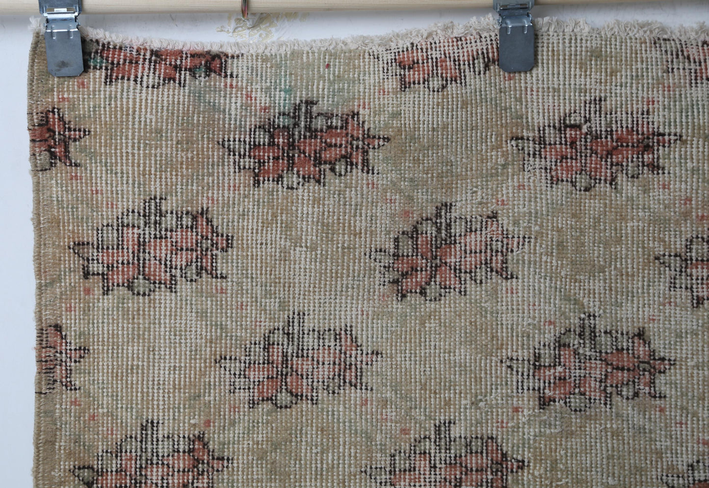 Vintage Turkish Runner Rug, Beige Orange Green Wool Cotton Hallway Runner