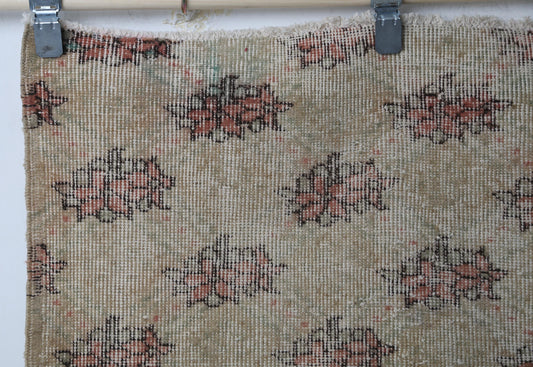 Vintage Turkish Runner Rug, Beige Orange Green Wool Cotton Hallway Runner