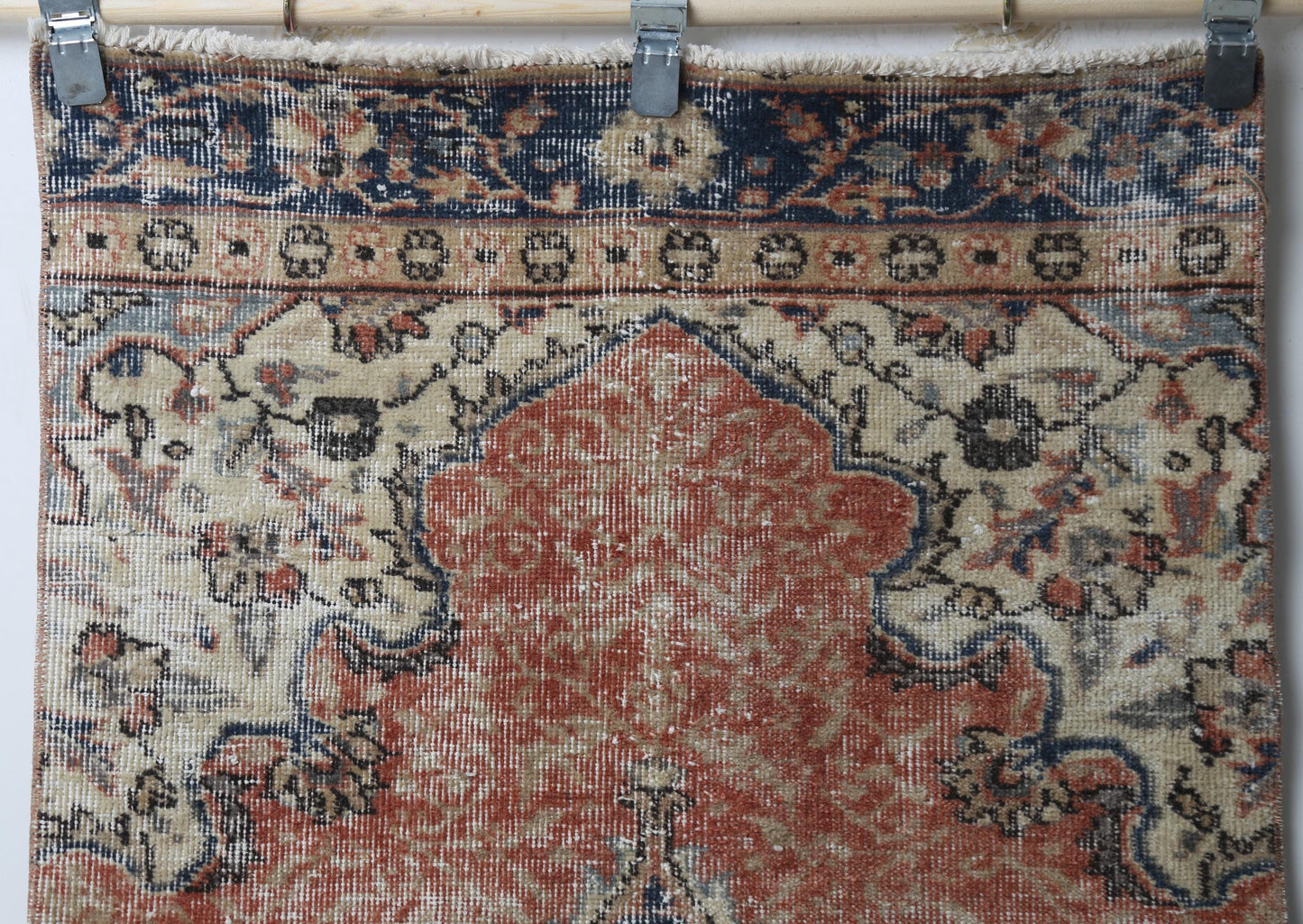2'8 x 8'6 Vintage Turkish Runner Rug, Handmade Wool Cotton Orange Beige Hallway Rug