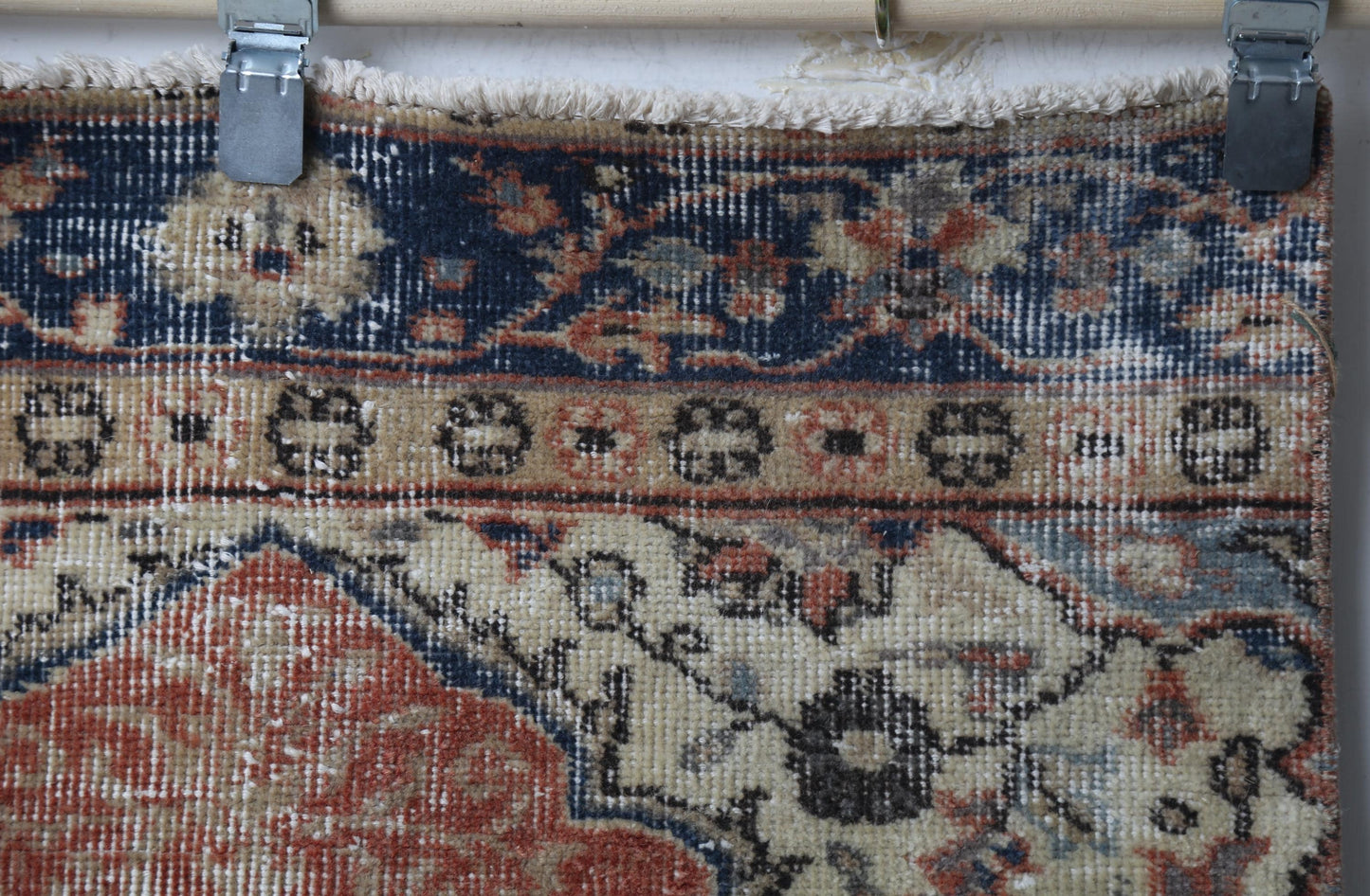2'8 x 8'6 Vintage Turkish Runner Rug, Handmade Wool Cotton Orange Beige Hallway Rug
