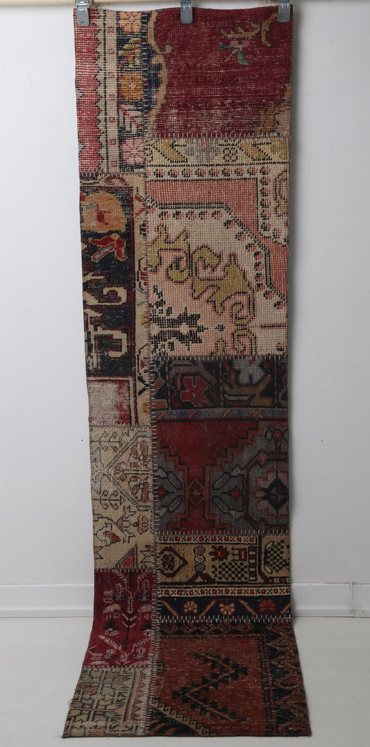 1'11 x 7'10 Vintage Turkish Patchwork Runner Rug, Handmade Wool Cotton Multicolor Hallway Rug