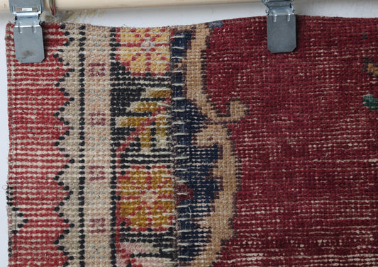 1'11 x 7'10 Vintage Turkish Patchwork Runner Rug, Handmade Wool Cotton Multicolor Hallway Rug