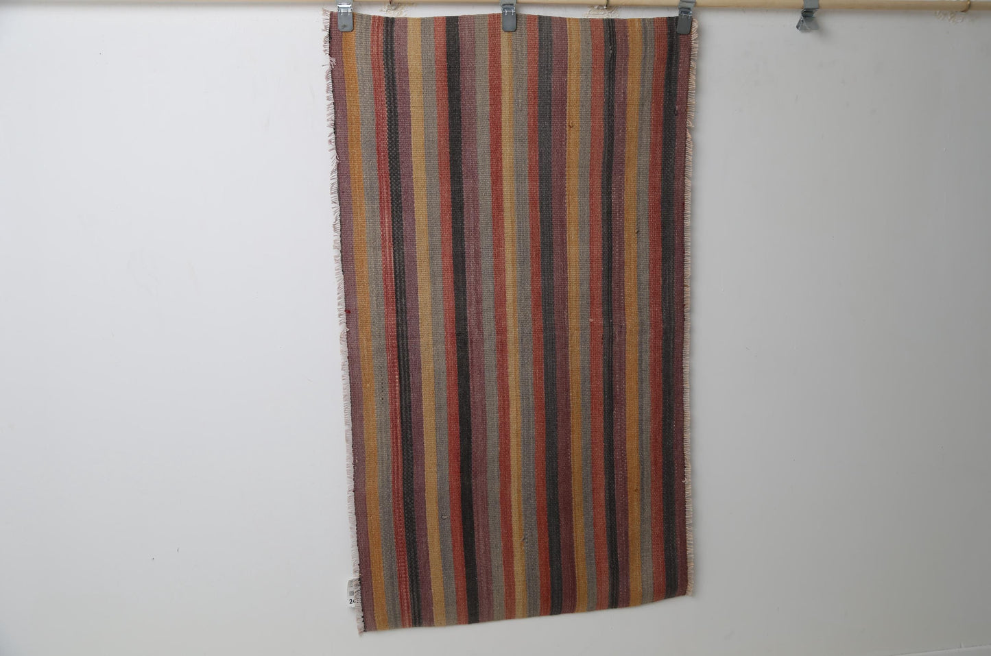 Vintage Turkish Kilim Rug, Handmade Wool Striped Boho Accent Rug