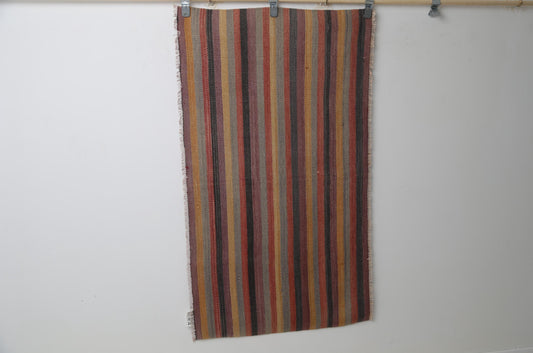 Vintage Turkish Kilim Rug, Handmade Wool Striped Boho Accent Rug