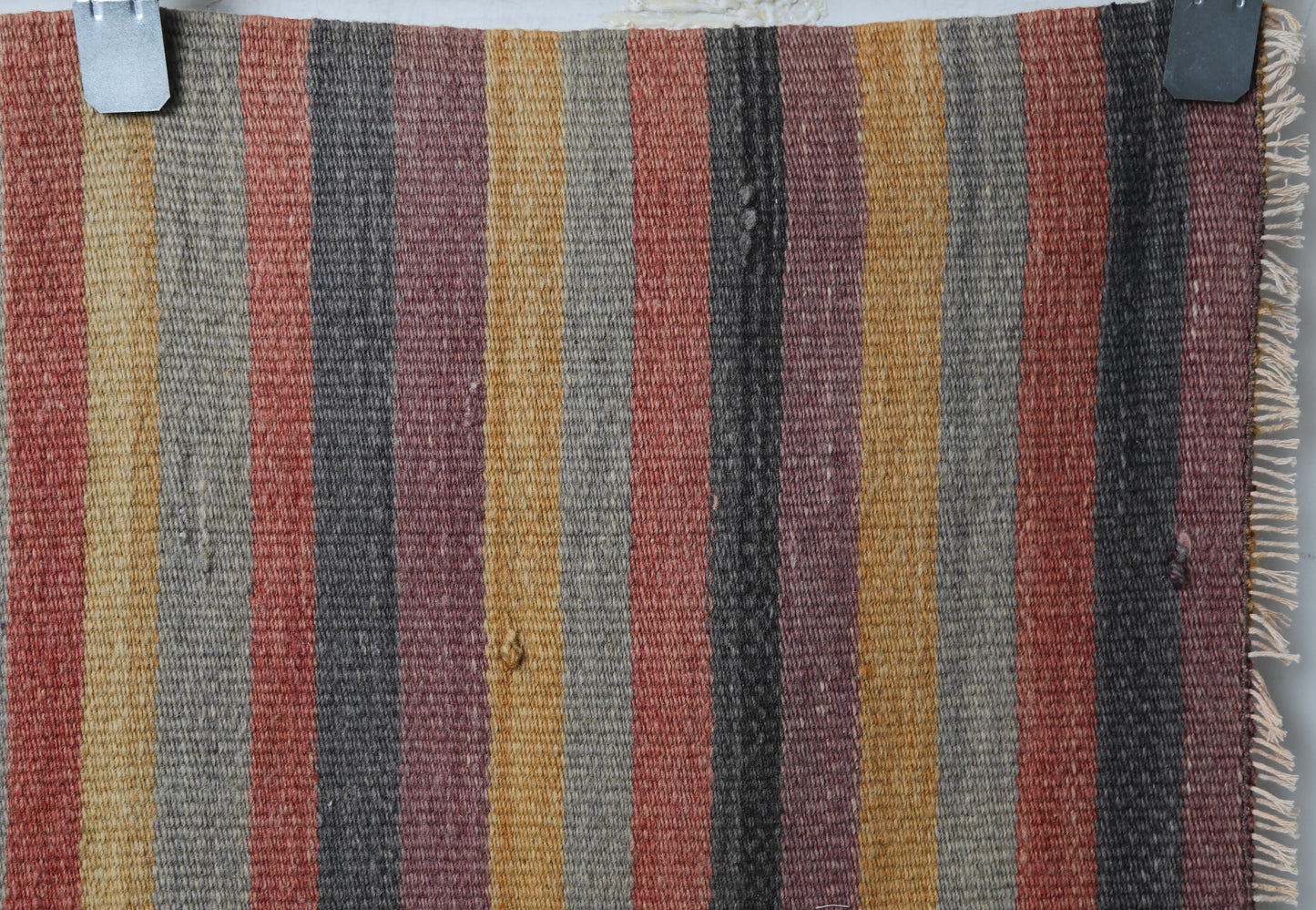 Vintage Turkish Kilim Rug, Handmade Wool Striped Boho Accent Rug