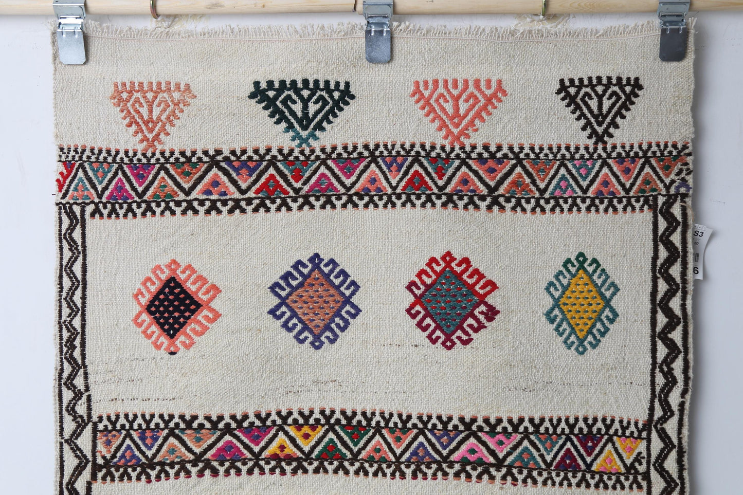 Vintage Turkish Kilim Rug, Beige Wool Tribal Flatweave Accent Rug