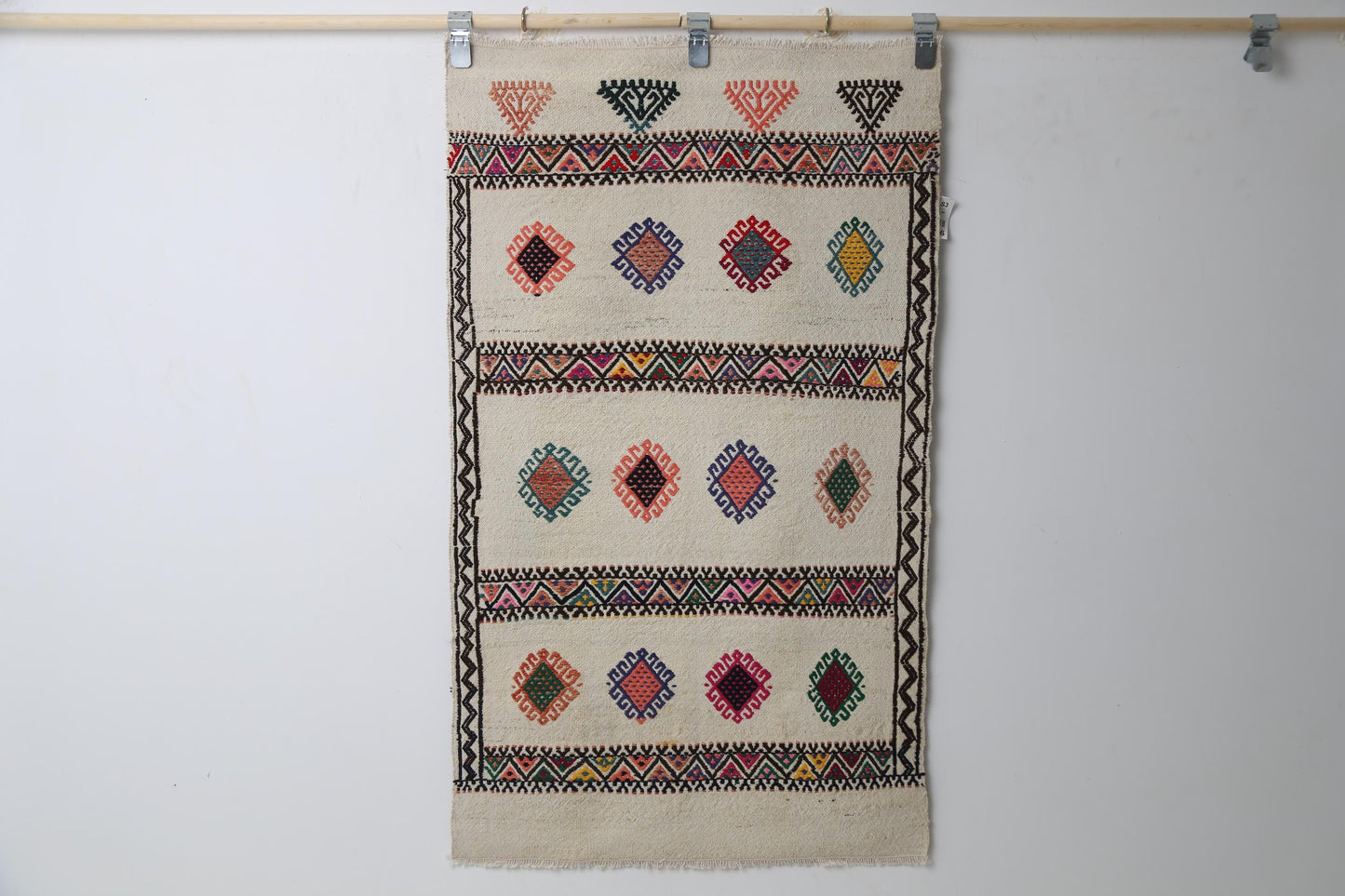 Vintage Turkish Kilim Rug, Beige Wool Tribal Flatweave Accent Rug