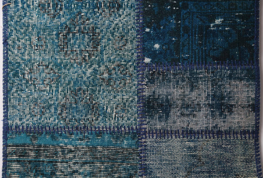 2'5 x 7'2 Vintage Turkish Patchwork Runner Rug, Handmade Wool Cotton Blue Hallway Rug