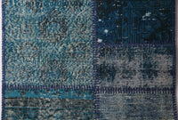 Vintage Turkish Wool Cotton Patchwork Runner Rug, Blue (2x7) - photo 5 of 10