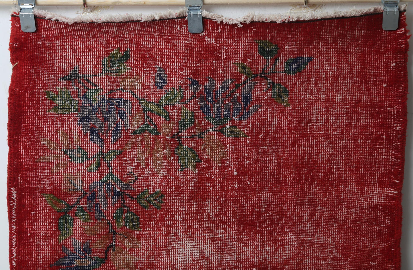 2'10 x 6'1 Vintage Turkish Runner Rug, Red Floral Wool Cotton Hallway Rug