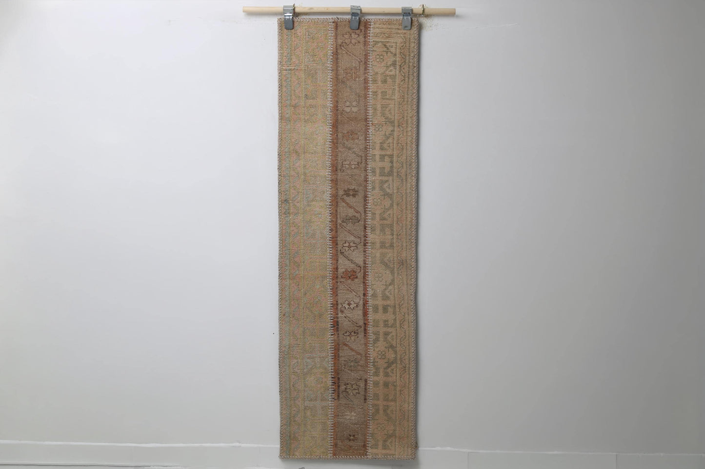 Vintage Patchwork Runner Rug, Handmade Anatolian Wool, Boho Hallway, Rustic Kitchen (1'8" x 5'8")