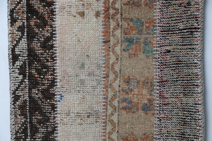 Vintage Turkish Patchwork Runner Rug, Handmade Anatolian Wool Boho Hallway Carpet