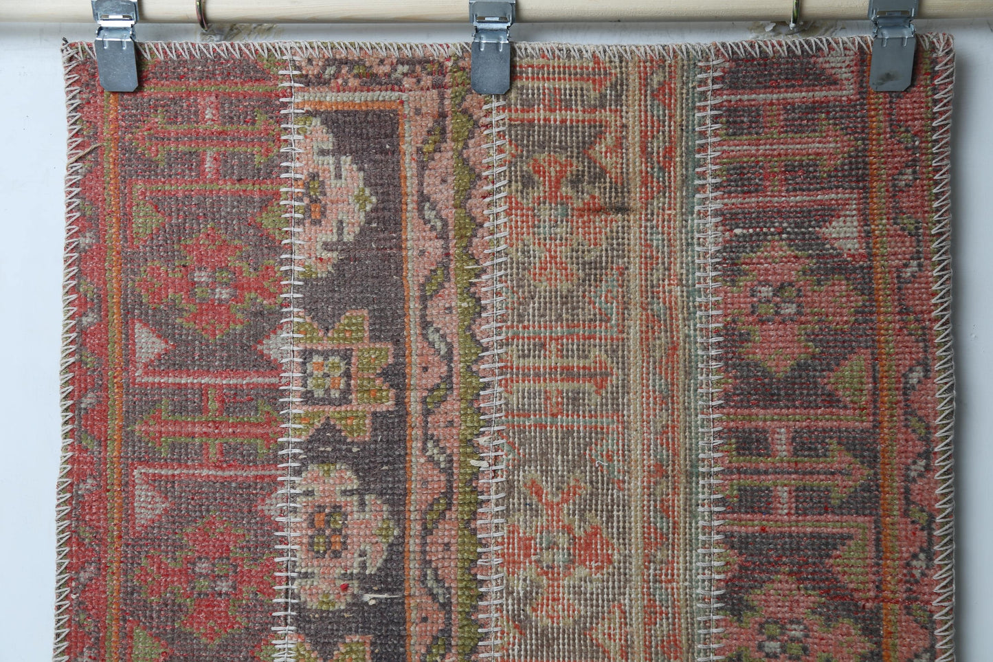 Vintage Turkish Patchwork Runner Rug, Handmade Anatolian Wool, Rustic Boho Hallway Kitchen
