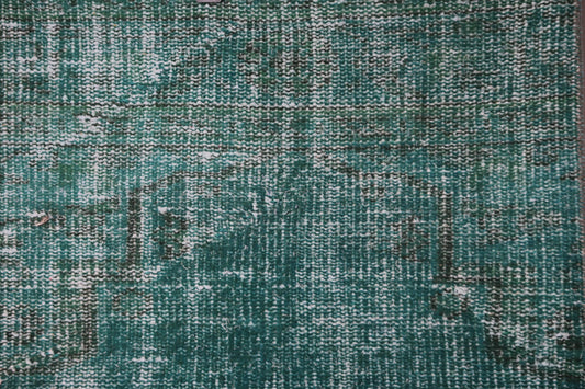 2'4 x 8'7 Vintage Turkish Runner Rug, Green Distressed Wool Cotton Hallway Rug