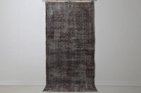 Vintage Turkish Wool Cotton Rug, Black Brown Floral (3x7) - photo 1 of 10