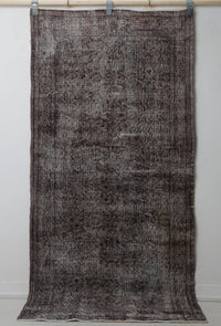 Vintage Turkish Wool Cotton Rug, Black Brown Floral (3x7) - photo 2 of 10
