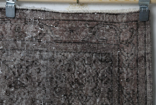 3'3 x 6'9 Vintage Turkish Rug, Brown Black Distressed Floral Wool Cotton Area Rug