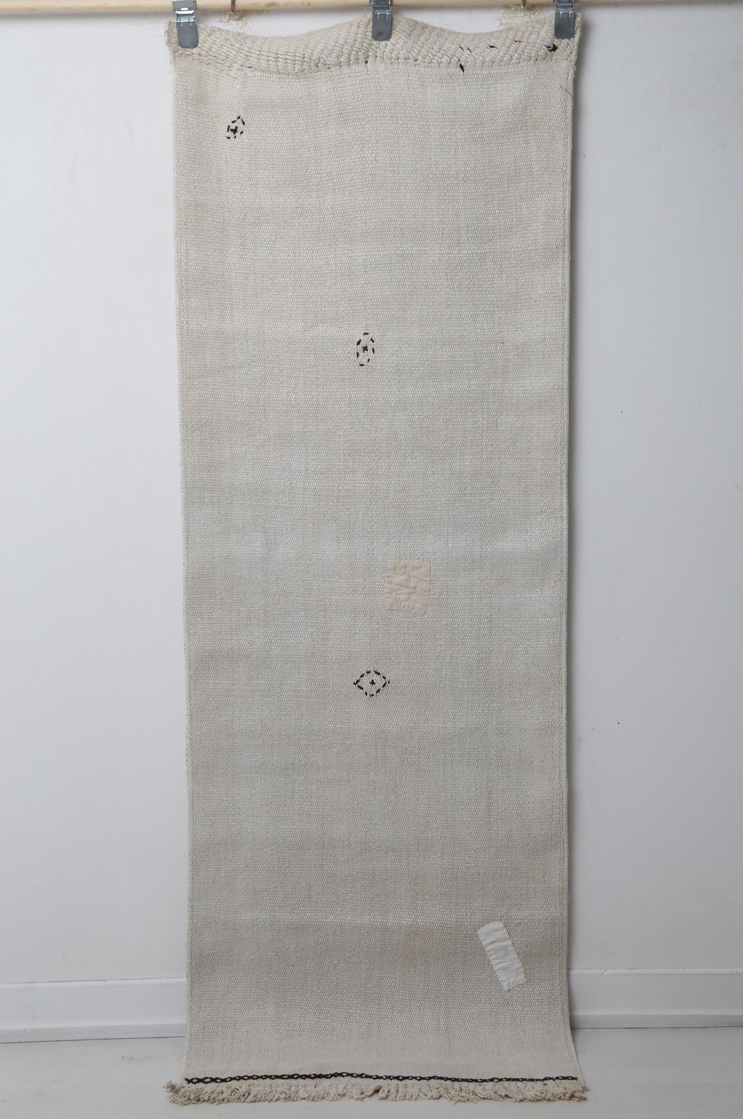 2'2 x 6'4 Vintage Turkish Hemp Runner Rug, White Beige Minimal Natural Hallway Rug